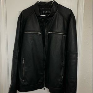 Guess black leather jacket, size XL